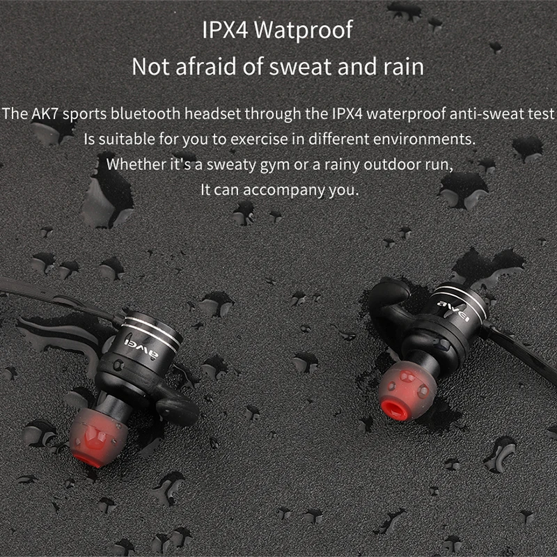 AWEI AK7 Wireless sport Headphone Bluetooth Earphone For Phone magnet Cordless Headset  Earpiece with mic 10h music 