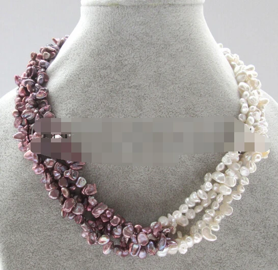 

huij 003910 17" 4row 7-8mm white + wine red Reborn Keshi baroque freshwater pearl necklace