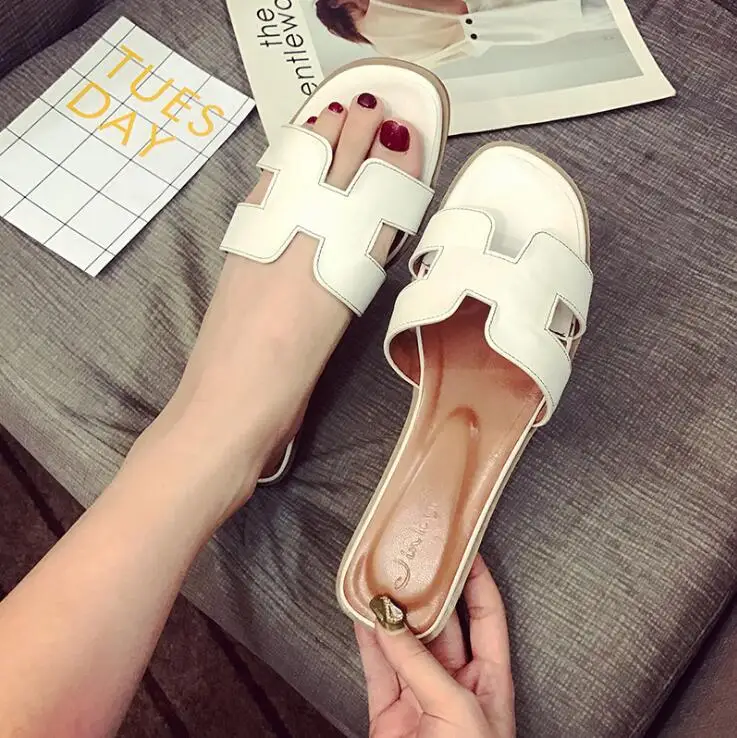 High quality Women Slippers shoes Pu leather casual women flats Flip Flops lady slippers Shoes Gladiator cozy Sandals Mujer W063 Women's Shoes