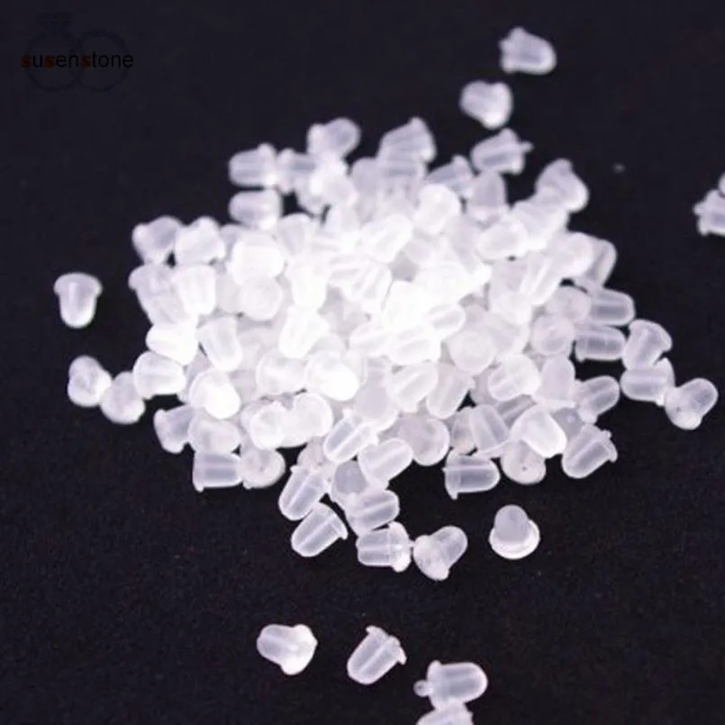 

SUSENSTONE 100pcs Clear Soft Earring Hook Bullet Stopper Earnut Rubber Back
