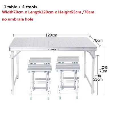 Открытый досуг алюминиевая складная Таблица и стулья простой стол для пикника стойло для отдыха на природе Портативный стол - Цвет: 1table4stool70x120cm