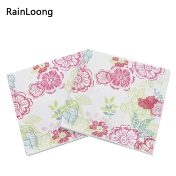 

[RainLoong] Hot Floral Flower Paper Napkins Event & Party Tissue Cocktail Napkins Decoration Serviettes 33*33cm 5packs