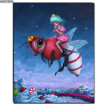 

Diy Diamond Painting Cross Stitch Girl Riding Queen Bee Flying Needlework Diamond Embroidery Full Round Mosaic Decoration Resin