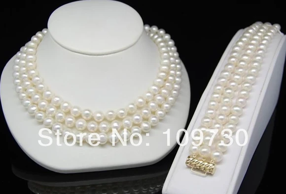 

Jewelry 00620 Breathtaking 7-8mm AAA+ white pearl jewelry set 14K