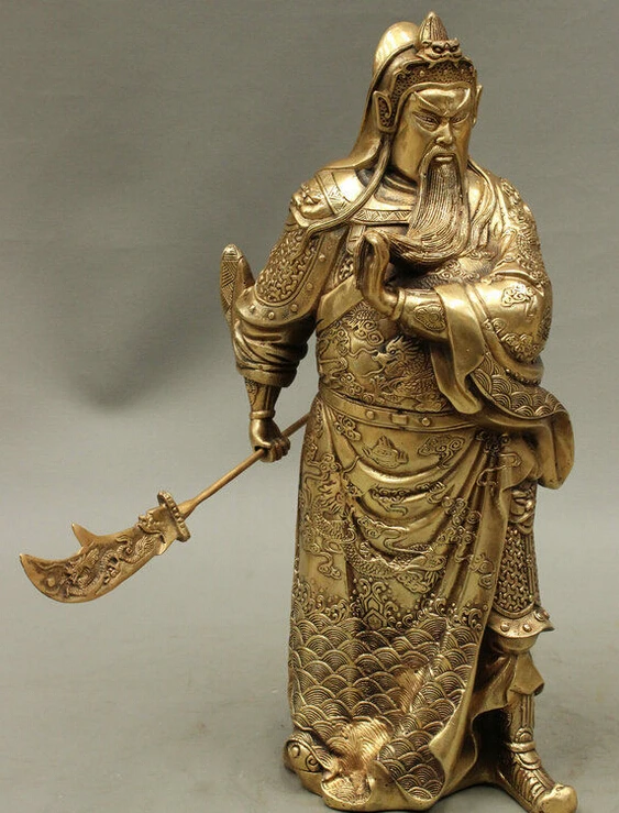

584++15" Folk Chinese Brass Wealth Dragon Broadsword Warrior GuanYu GuanGong Statue