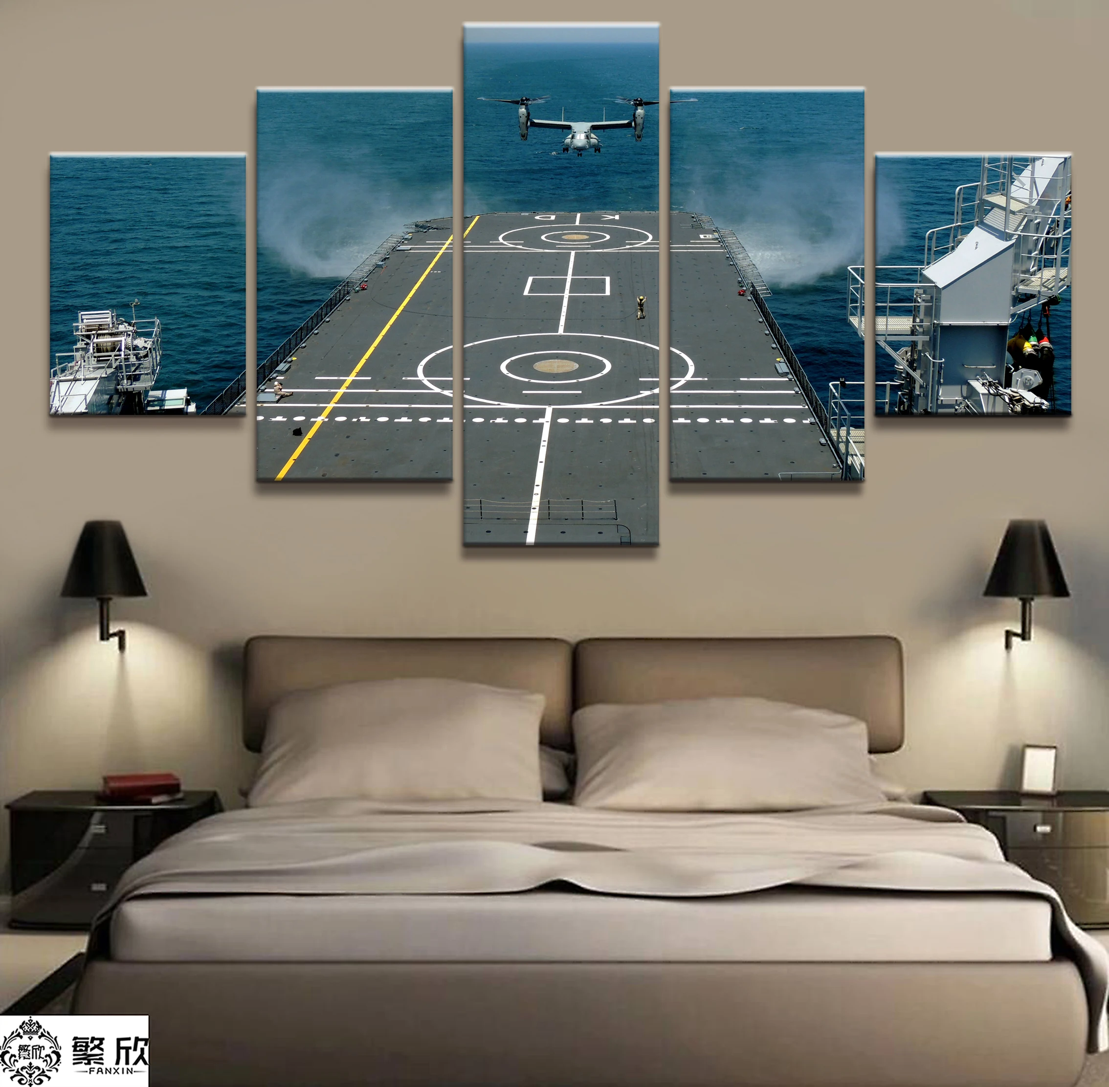 

Home Decor Modular Canvas Picture 5 Piece Military Aircraft Carrier Painting Art Poster Wall For Home Canvas Painting Wholesale