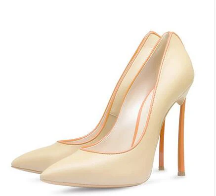 Пикантные высококачественные женские туфли-лодочки свадебные туфли на высоких каблуках(8 10 или 12 см.) обувь из PU искусственной кожи или замши или кружевных материалов большие размеры 33–43 - Цвет: nude with orange