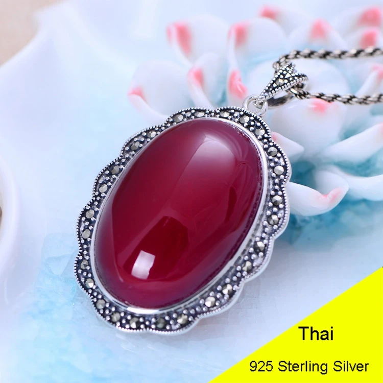 

Necklace Accessories DIY Kit 925 Sterling Silver Red Corundum Oval Pendant Women Thai Silver Fine Jewelry Gift CH039840