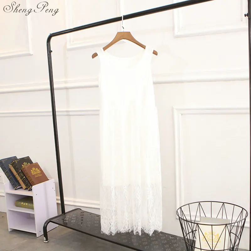 2018 women sexy strap full slips dress long underdress sleeveless plus bodycon bottoming straight petticoat femme V1194