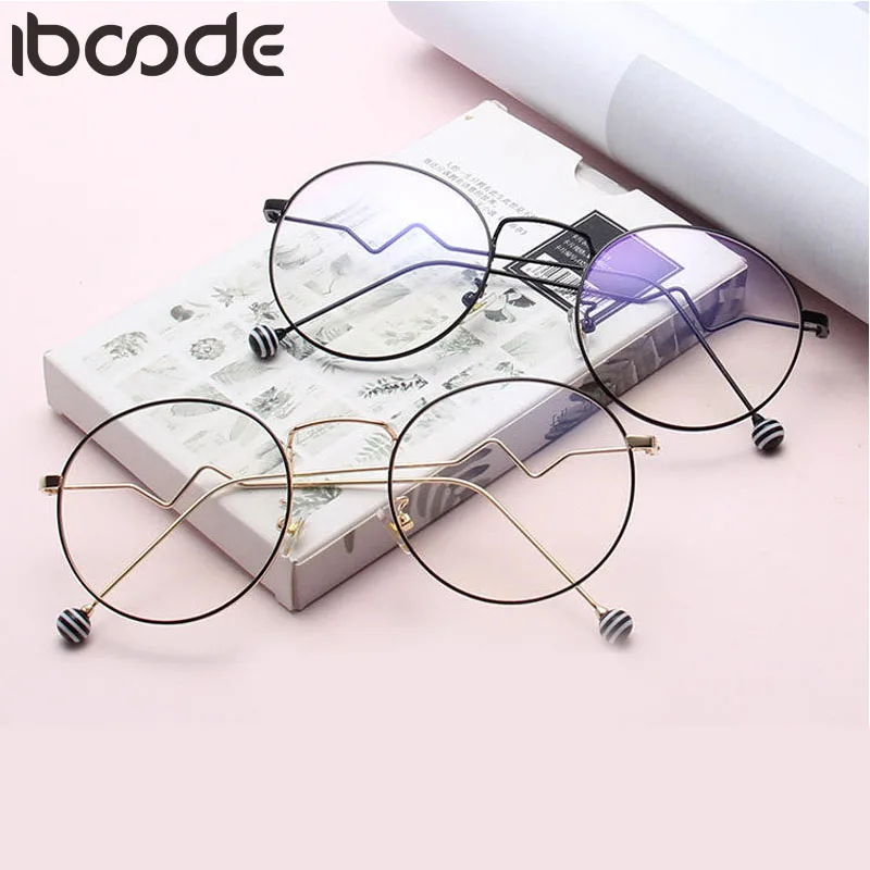 

iboode Retro Metal Round Finished Myopia Glasses Women Men Ultralight Anti-Blue Light Candy Pearl Color Shortsighted Eyeglasses