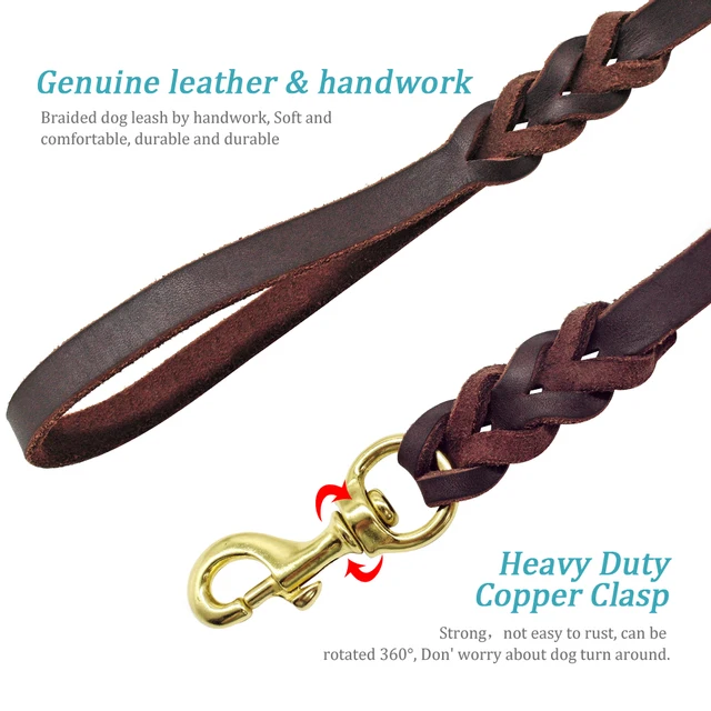 Genuine Leather Dog Leash Dogs Long Leashes Braided Pet Walking Training Leads Brown Black Colors For Medium Large Pet 5