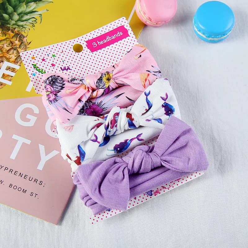 3Pcslot Children Rabbit Ear Headwear Cute Arrival Elastic Floral Hair Bands Printing Cotton Girl Headband huismerk kopen in de aanbieding