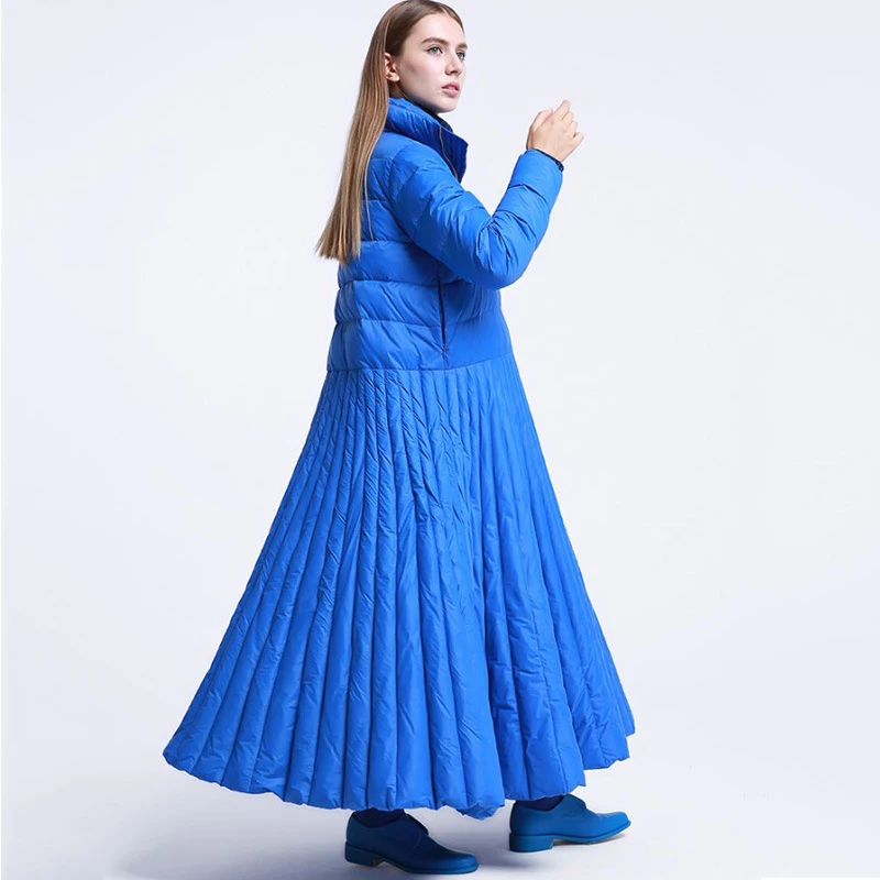 [EAM] 2019 Spring Woman Stylish Long Sleeve Long Loose Spliced Hem Vertical Stripes Down Jacket Women Parkas LD0174