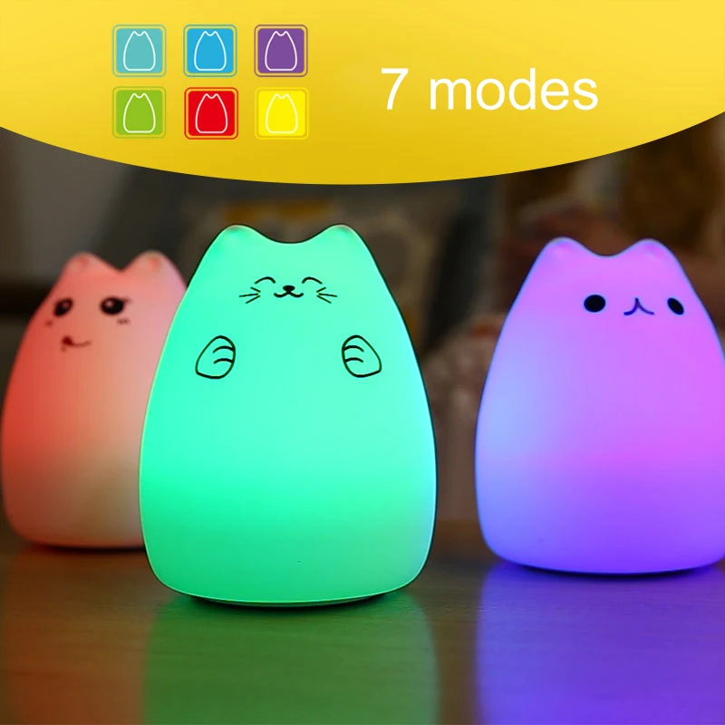 

2018 New Table lamp Multi color Night light Luminaria Cat Touch lamp DC Kids Bedroom LED Rechargeable battery Silicone Usb lamp