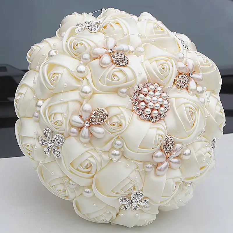 Missrdress Gorgeous Bruidsboeket Pearl Wedding Bouquet Ivory