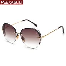 Peekaboo, градиентные полуоправы, солнцезащитные очки для женщин, без оправы, стразы, Ретро стиль, круглые солнцезащитные очки для женщин, лето, высокое качество