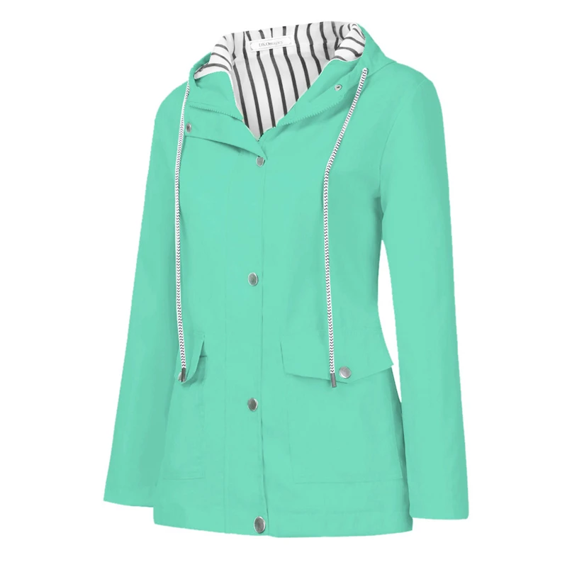 Women Jacket Fashion Cloth Casual Coat Solid Rain Jacket Outdoor Plus Waterproof Hooded Raincoat Windproof Outwear #FS#4OT25 (12)