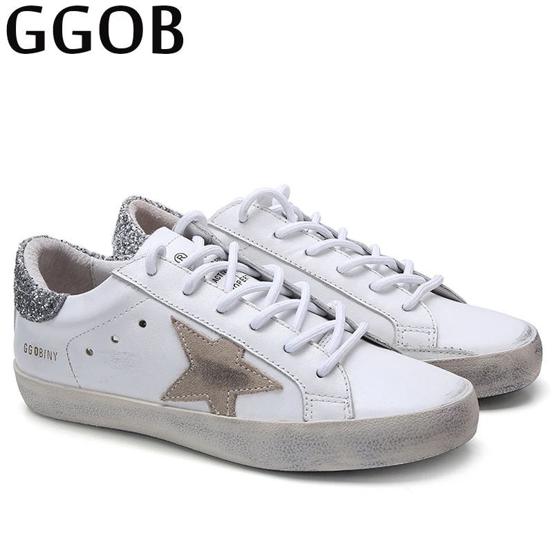 

GGOB 2018 Autumn Brand Flats Shoes Women Casual Genuine Leather Korean Shoes Woman Designer White Shoes Women Sneakers Unisex