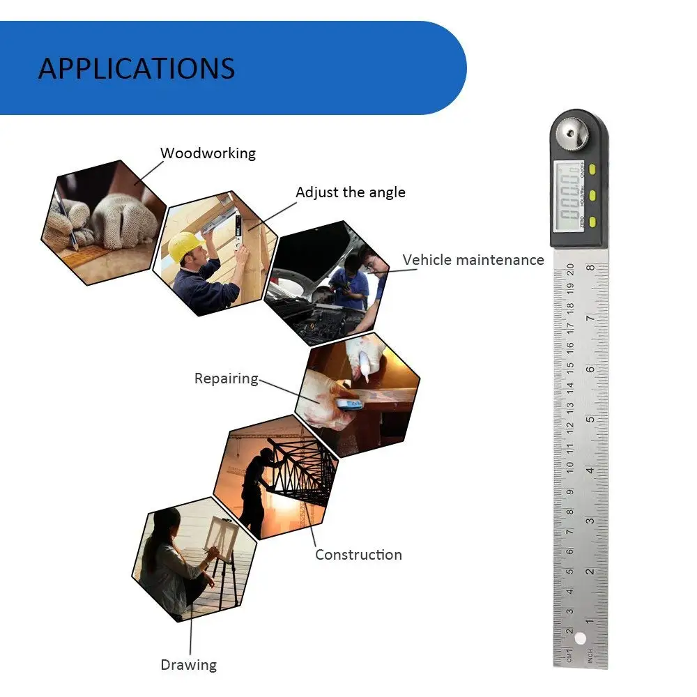 360 градусов цифровой угол линейка Protractor гироборд с колесами 8 дюймов транспортир 200 мм Нержавеющая сталь угол с линейкой