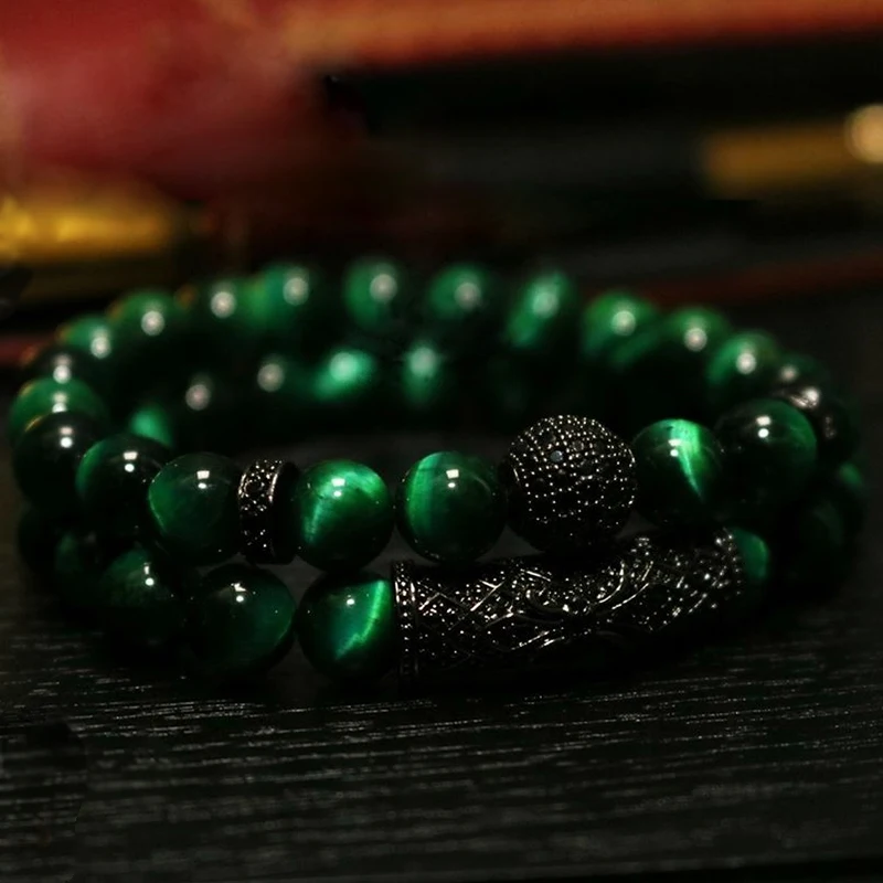 2018 New 2Pcs/ Set of Luxury Natural Tiger Eye Stone Bracelet Ladies And Gentlemen Jewelry Necklace Bracelet Gift Men's Bracelet