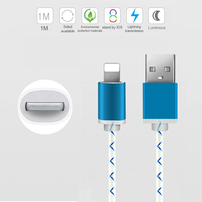 1M USB Cable for iPhone 5S iPhone 5 Power Cord Phone Charger Luminous