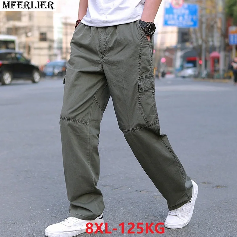 Kopen Mannen Groot formaat toevallige cargo broek pocket plus size grote 6XL 7XL 8XL militaire stijl broek zomer herfst out deur rechte broek