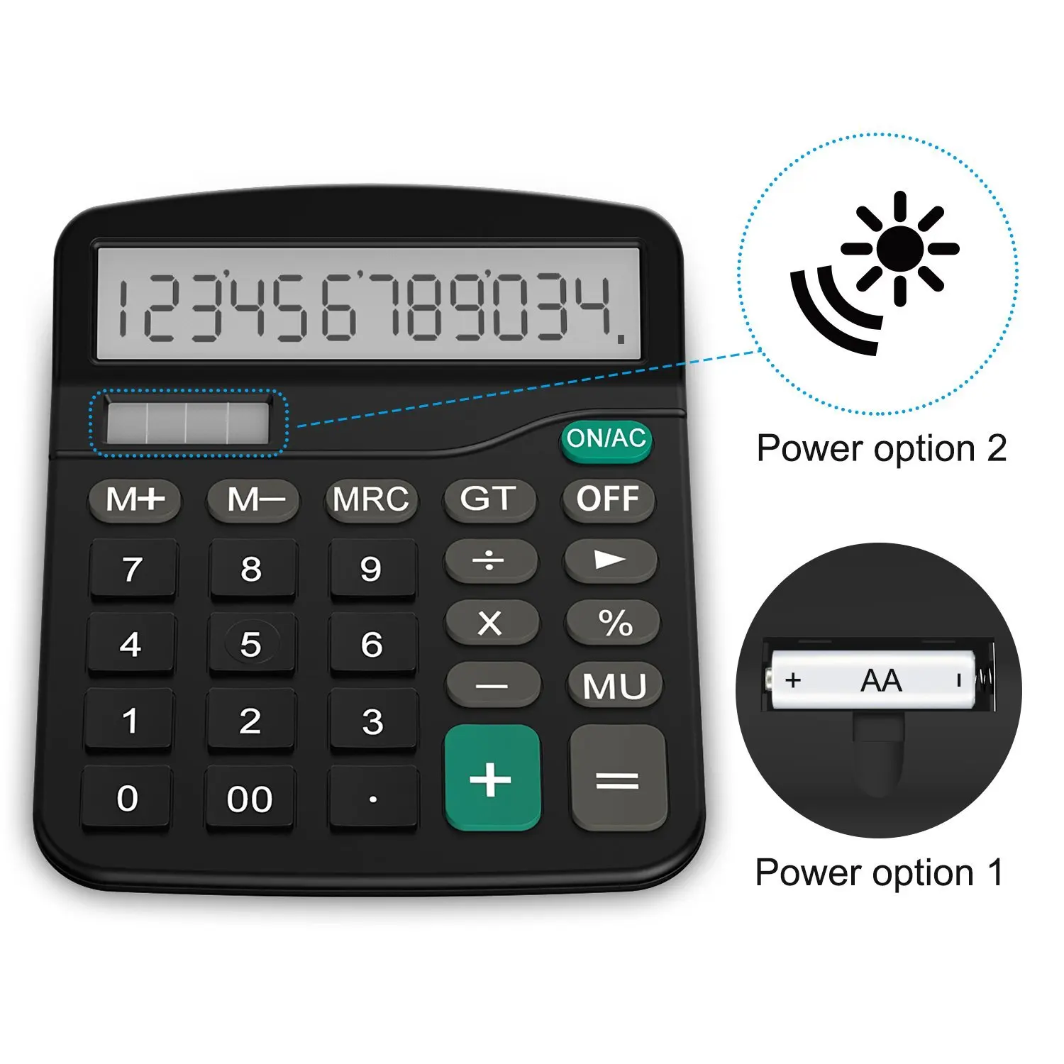 FXSUM Desktop Solar Calculator 12 Digits Electronic Calculator Dual Power Portable Office School Stationery with Big