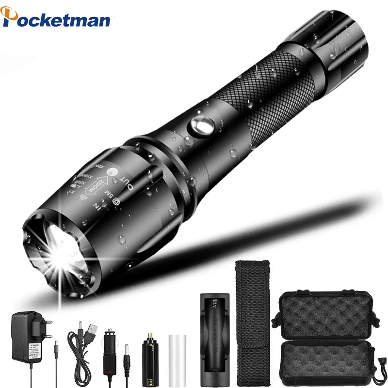 

18000 LM Super Bright Flashlight LED Torch Zoomtable Tactical Flashlights linterna Bicycle Light Rechargeable 18650 battery