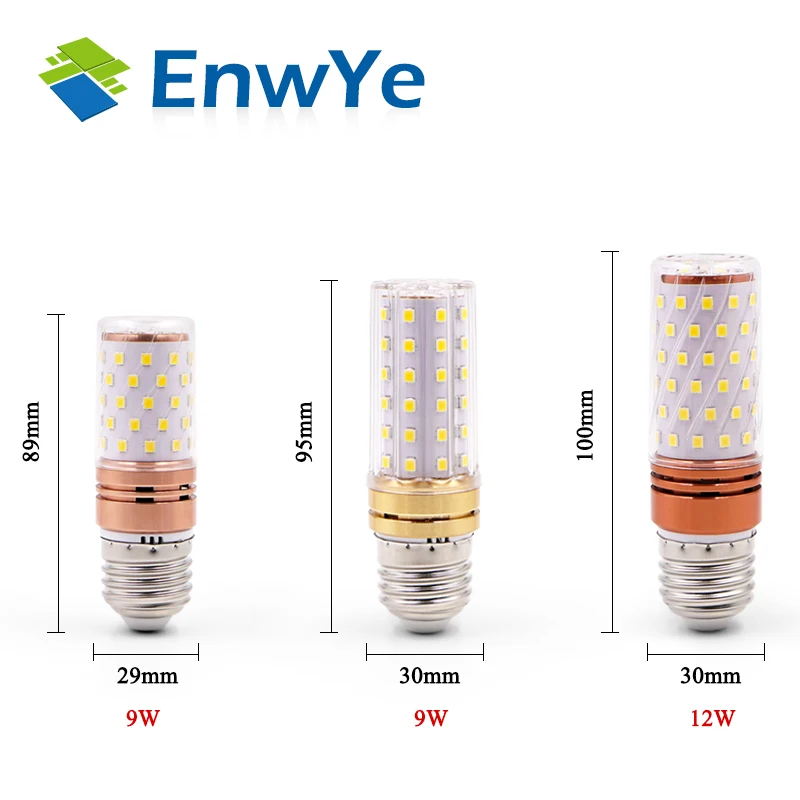 EnwYe E27 светодиодный светильник E14 светодиодный лампы реальная мощность 9 ваттов 12 ваттов SMD2835 220V кукурузы лампы, люстры свечи светодиодный светильник для украшения дома