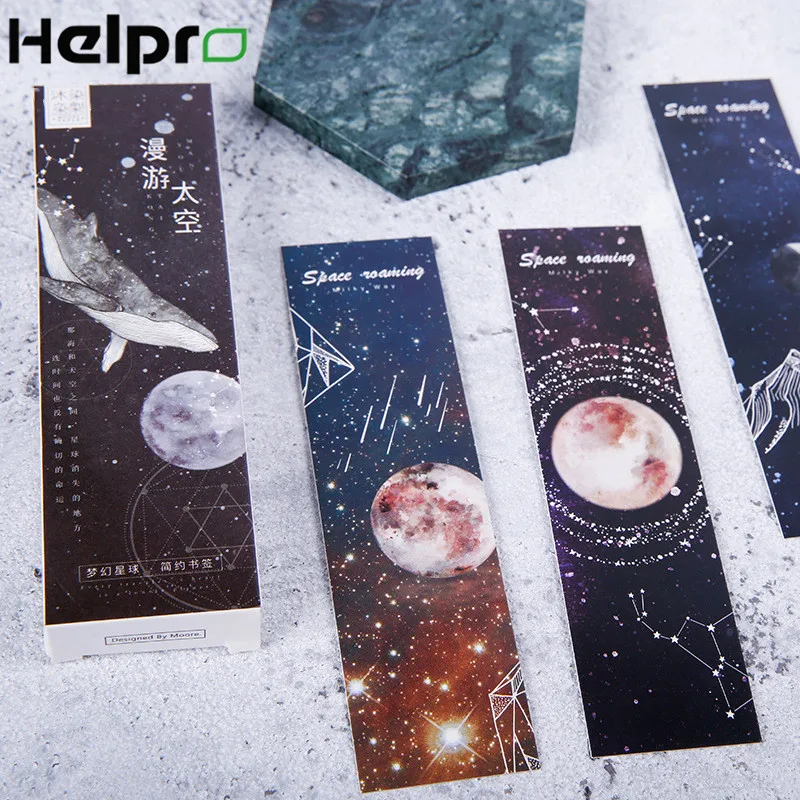 

Helpro 30Pcs/Pack Roaming Space Series Bookmark New Creative Boxed Paper Bookmarks for Student School Office Stationery Supply