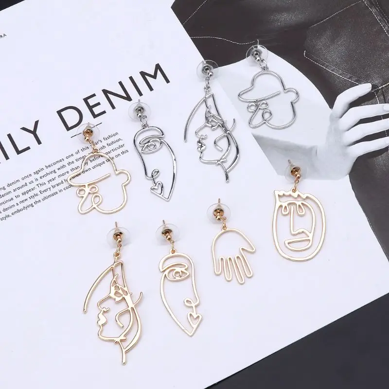 

Hollow Face Abstract Hand Shape Gold Statement Drop Earrings Fashion Jewelry