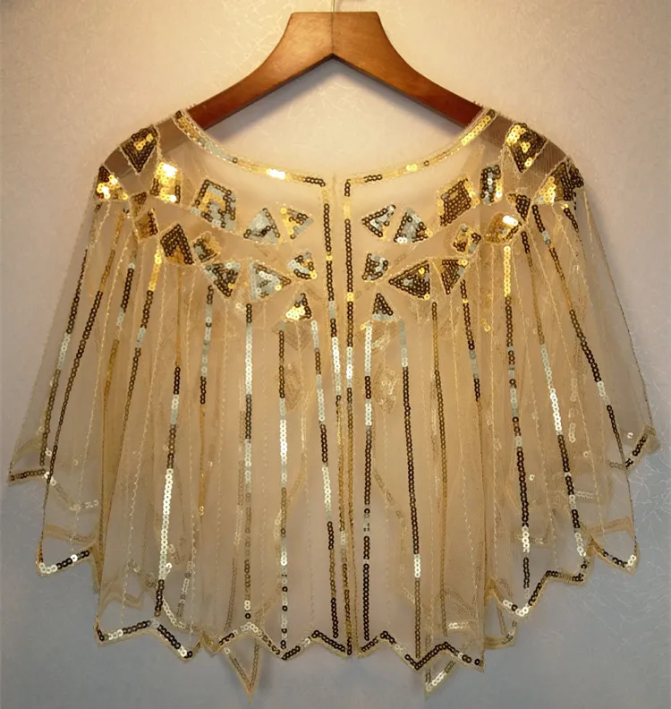 JaneVini Gold Sequined Wedding Cape Formal Dress Bolero Short Shrug Wraps Stoles Shiny White Women Shawl Jacket Piumino Donna