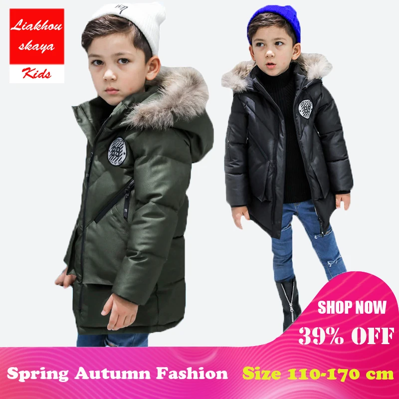 

Liakhouskaya 2018 Age 5-17 Autumn Warm Down Thick Fur Collar Hooded Coat Children's Parka For The Boy Kids Teenage Winter Jacket