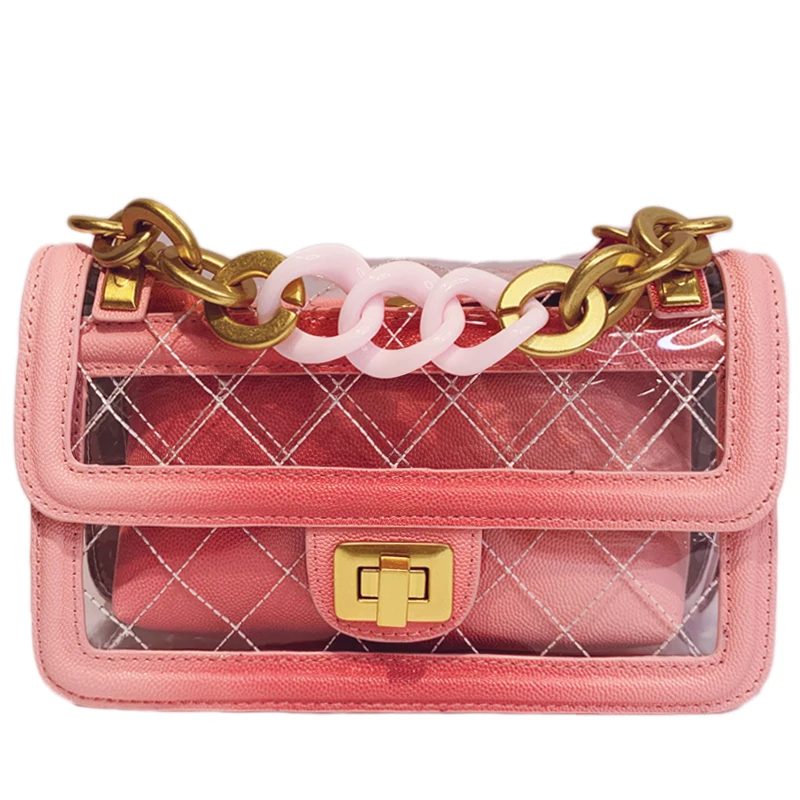 

2019 Summer Jelly Shoulder Crossbody Bag Women Colorful Channel Handbags Luxury Brand Chain Transparent Bags Messenger Clear Bag