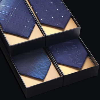 

7cm Tie for Men Luxury Formal Tuxedo Wedding Party Men Tie Blue Striped Mens Neckties Top Quality Microfiber with Gift Box