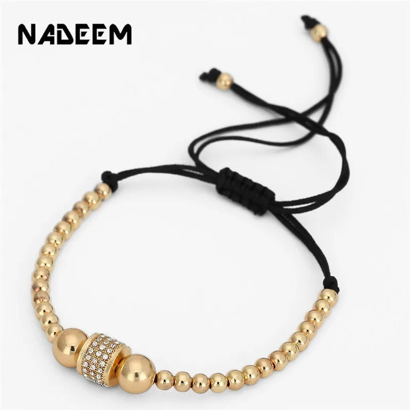 

2019 Fashion 4mm Copper Beads Pave CZ Tube Geometric Braiding Macrame Men Women Bracelet Bangle Jewelry Gift Pulsera Hombres