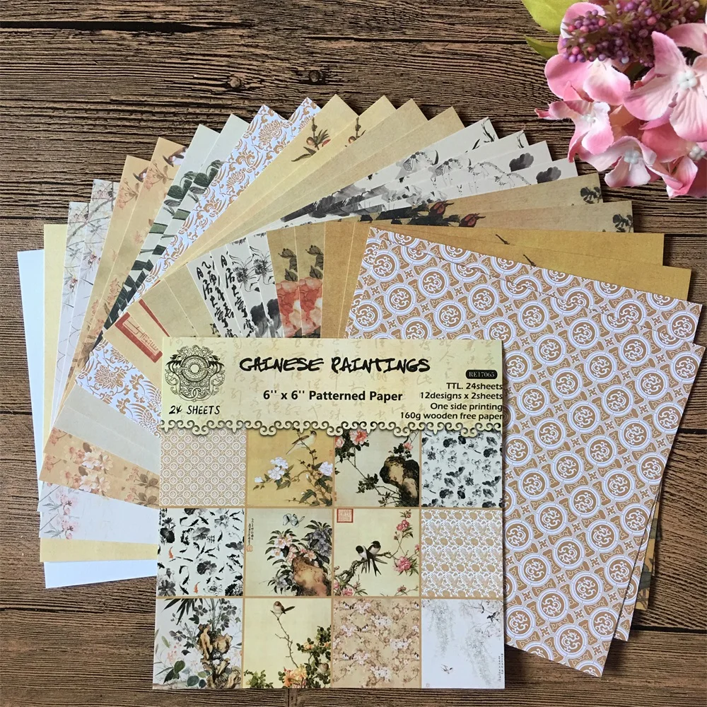 

24pcs 6*6inch Chinese Painting Patterned Paper Pack for Scrapbooking DIY Happy Planner Card Making Journal Project