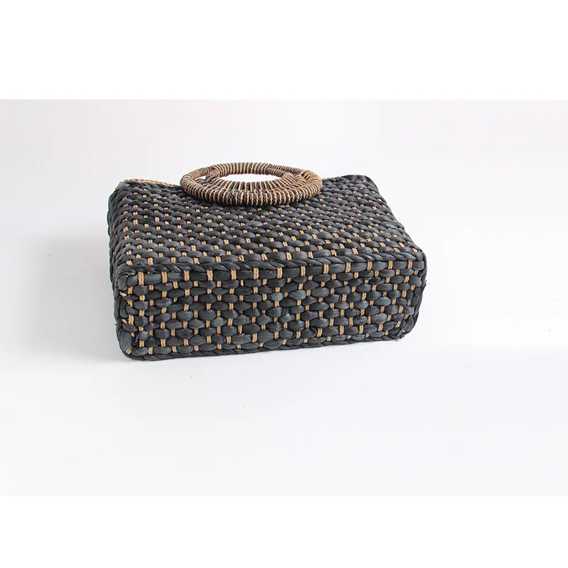 اليدوية خشبية حلقة الأعلى مقبض حقيبة شاطئية كبيرة قدرة القش النسيج حقائب السيدات حمل القش حقيبة ملفوفة حقيبة الأنثوية بولسا