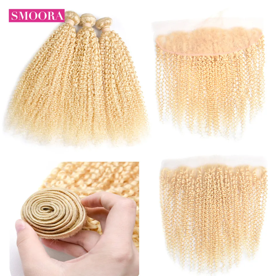 Peruvian Blonde 613 kinky curly hair bundle with frontal