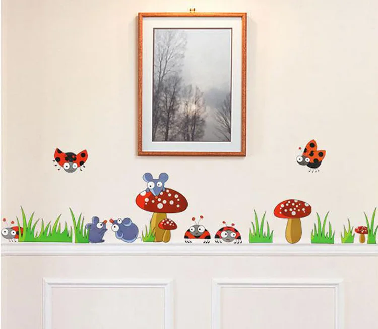 Free shipping children's room wall stickers cartoon sticker classroom decorated green ladybug | Дом и сад