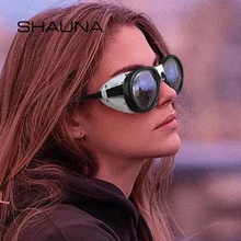 Солнцезащитные очки SHAUNA в стиле ретро из искусственной кожи в стиле панк, женские винтажные ветрозащитные очки с заклепками, мужские солнцезащитные очки