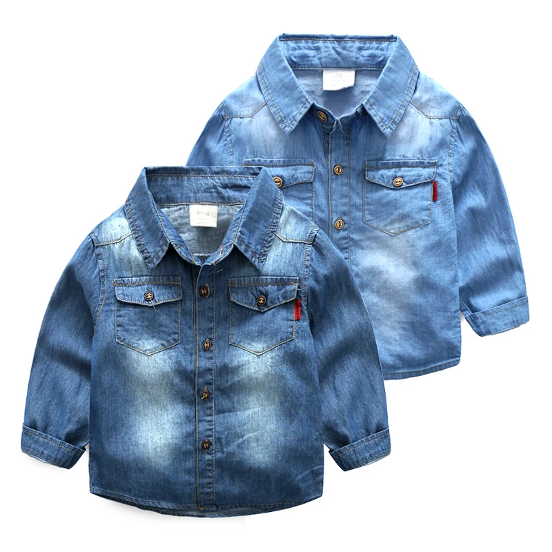 Baby denim shirt 2017 autumn baby boys clothes children's clothing turn