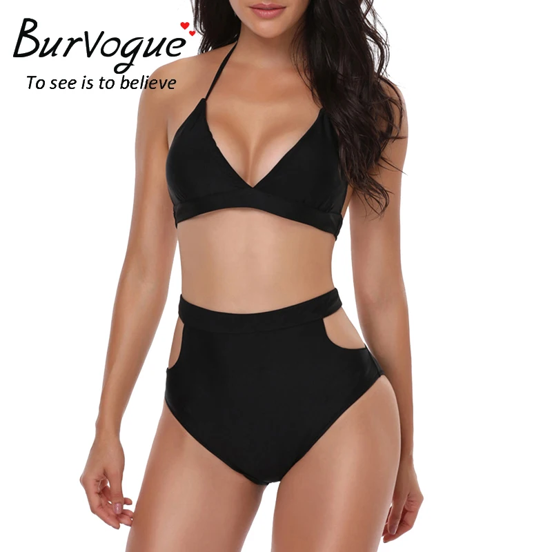 Burvogue High Waist Bikini Set New Swimsuit Women Summer New Sexy Monokini Swimwear V Neck Bathing