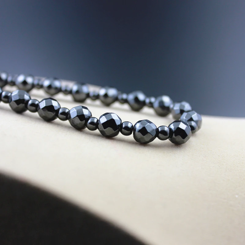 Shiny Magnetic Hematite Faced Beads Necklace 8mm with Small Round Beads Handmade Jewelry Healthy Power Necklace