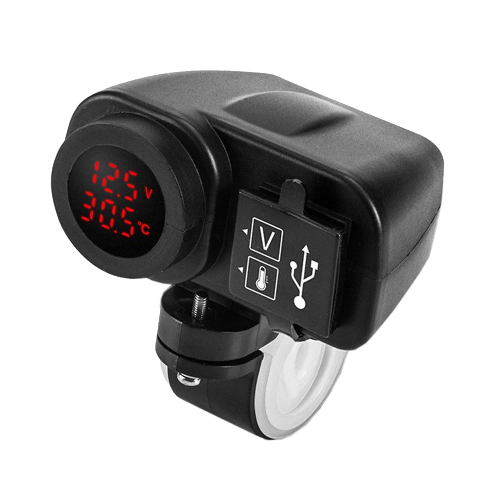 

12-30V Waterproof Socket Dual Ports LED Display Outdoor Temperature With Voltmeter USB Charger Quick Charging Digital Motorcycle