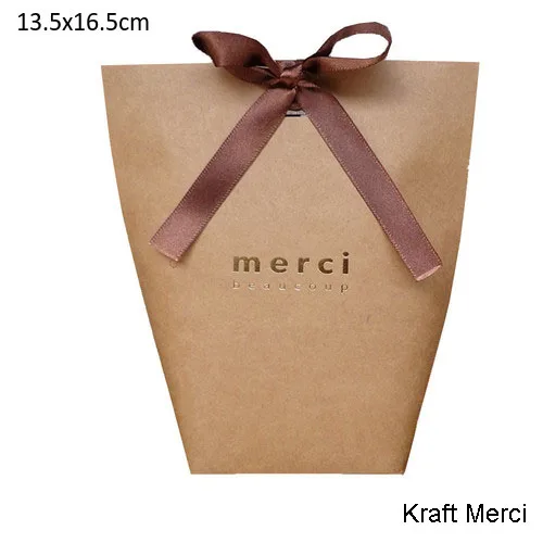 Подарочная сумка черная белая крафт-бумага бронзовая французская Мерси спасибо Подарочная коробка пакет сувенир для свадебной вечеринки конфеты сумки с лентой - Цвет: 13.5x16.5cm