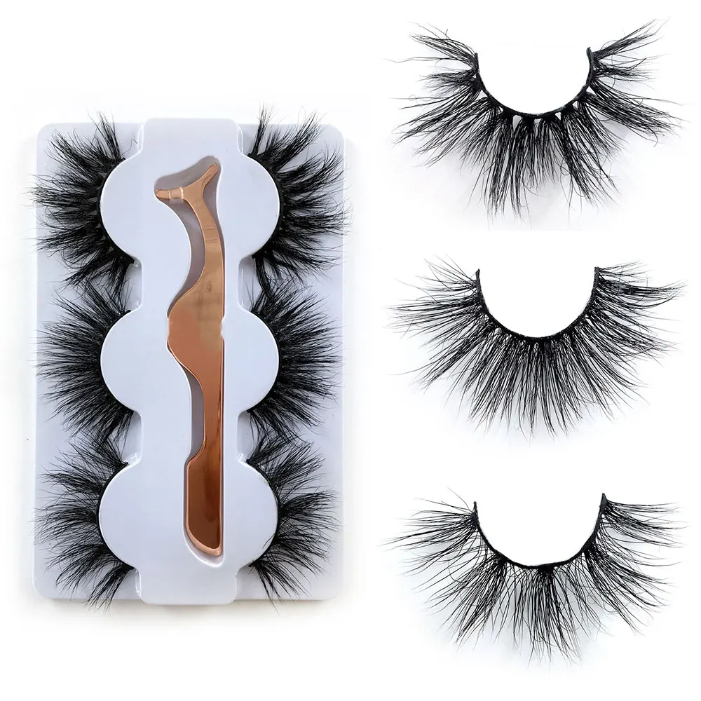 

2019 NEW 3Pair 25mm 5D Real Mink Eyelashes 100% Cruelty free Lashes Reusable Natural False Eyelash curler Popular Lashes Makeup