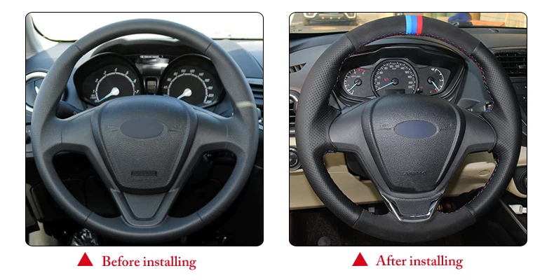Черный кожаный маркер чехлы на руль для Ford Fiesta 2008-2013 Ecosport 2013- авто чехлы на руль