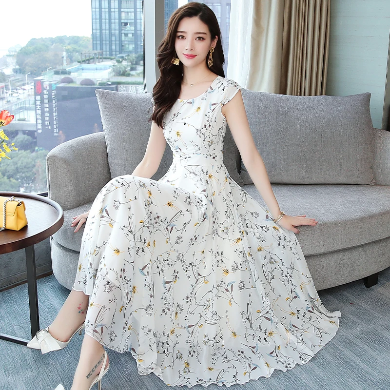 Floral Print Summer White Party Dress Plus Size Long Elegant Lady Slim Midi Beach Short Sleeve Runway Vestido 2019 New Arrivals