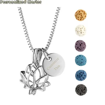 

Personalized Master Customized Name Locket Openable Pendant with 6 Lava Beads Essential Oil Diffuser Engraving Words Necklace